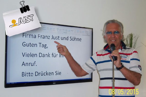 Ansage des Anrufbeantworters der Firma Stempel JUST